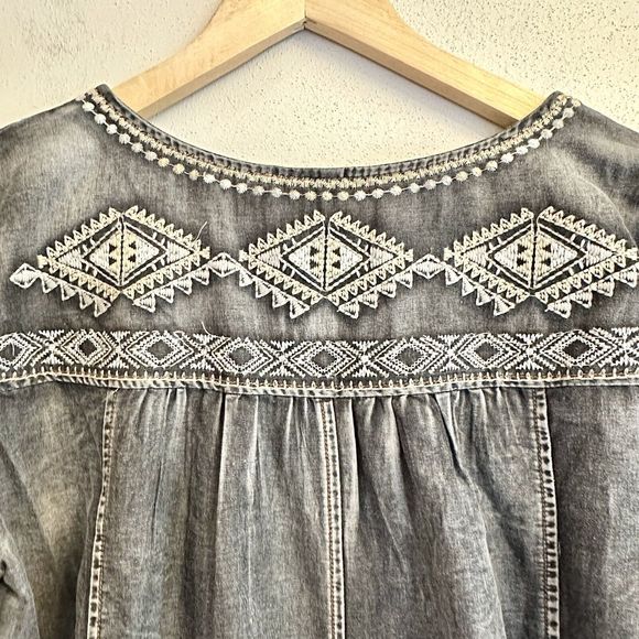 Monoreno Womens Medium Black Chambray Denim‎ Embroidered Lagenlook Dress - Picture 13 of 16